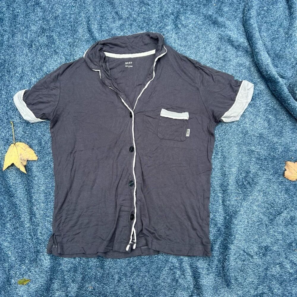 DKNY Short Sleeve Button-Up Blue Gray S Pajama Top​